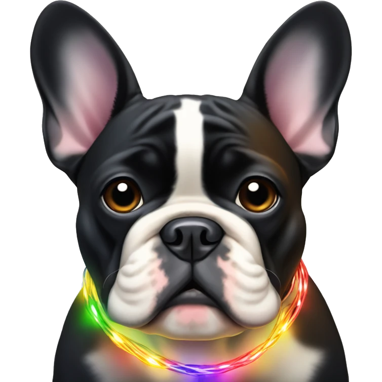 Black and tan French bulldog with Christmas rainbow light string in his mouth  emoji