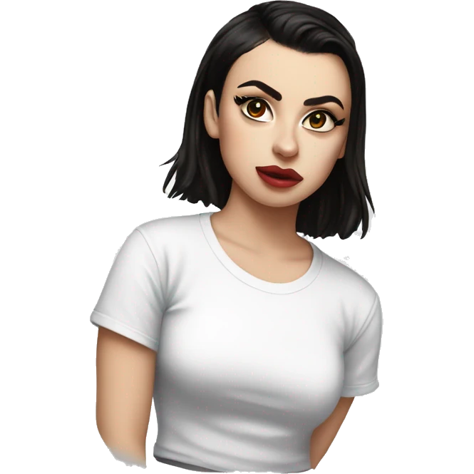 Charli XCX with a WHITE t-shirt that says "Brat" emoji