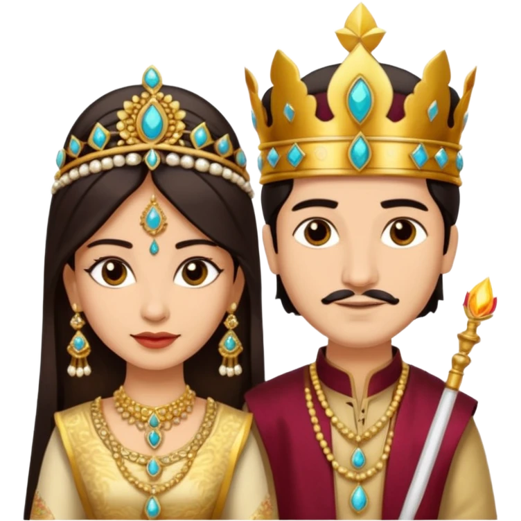 Indian king and queen with lighter skin tone and dark hair color emoji