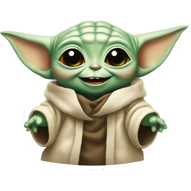 Baby Yoda smiles with giant smile emoji