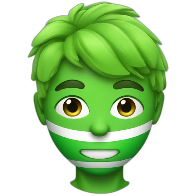 Little guy soccer mascot dressed in green with penacho and green lines under eyes emoji