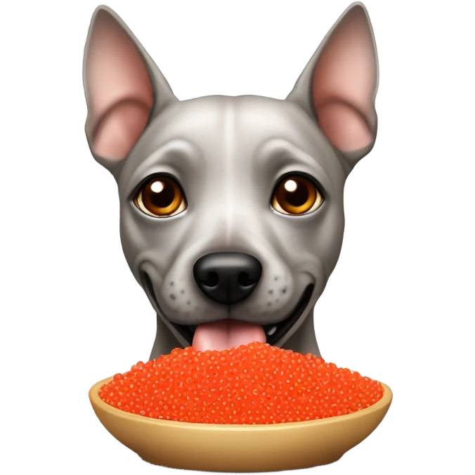 American Hairless Terrier eating red caviar  emoji