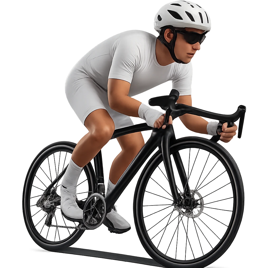 Add a helmet to the cyclist wearing a white outfit. Keep the background transparent. emoji