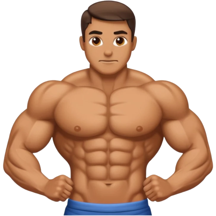 Create a buffed and defined chest view. Make chest closer in emoji. Like this one, but without emojis in his body. Also, make chest part closer emoji