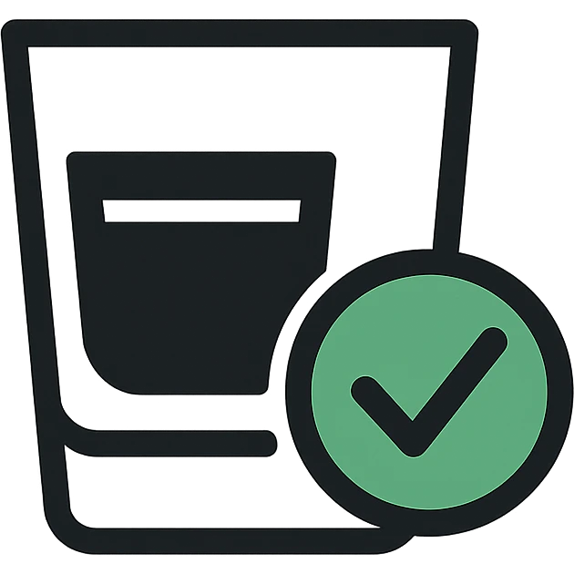 Minimal flat icon of a jagerbomb glass with a check mark, symbolizing allowed social pleasure emoji