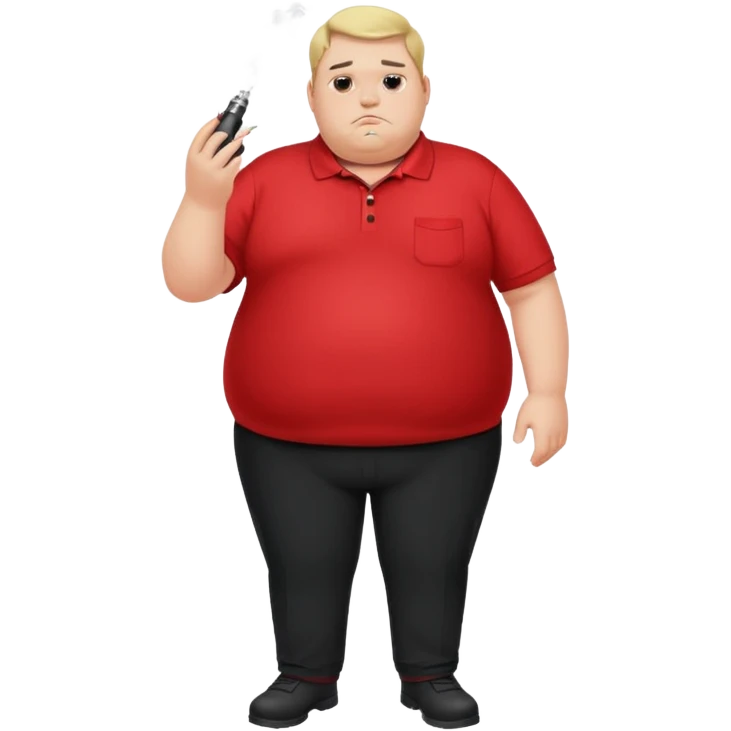 Morbidly obese white man in red polo with black pants vaping emoji