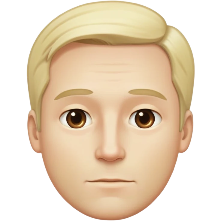 Đàn ông, mặt to, tóc vàng nhạt rất ít tóc cằm dài, mặt đầy đặn trán cao emoji