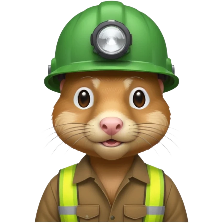 a mole rat, green helmet, headlamp, worker cloth emoji