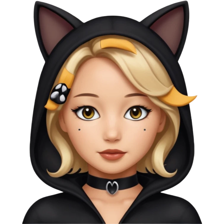 Jennifer Lawrence, in a black cat costume emoji