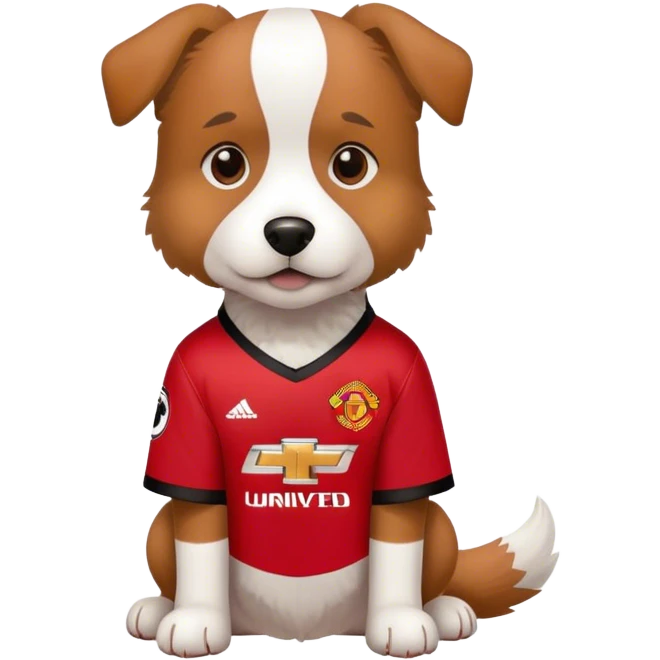 Dog wearing man utd jersey emoji