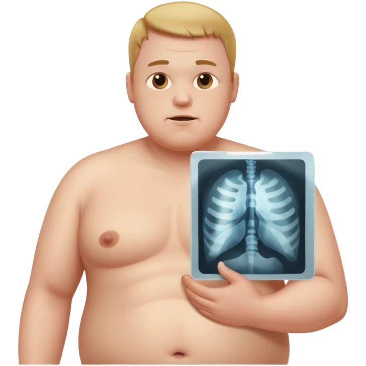 fat shirtless man with x ray of person inside of him emoji