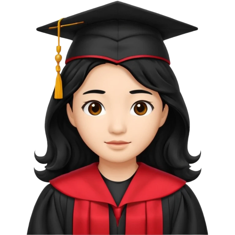 Graduate red asian black hair with wavy hair long  emoji