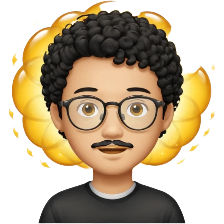 A young boy DEVELOPER WITH A laptop, black curly short hair, wearing glasses, a thin goatee, his skin is asian

Add the word "PIF" floating around him emoji