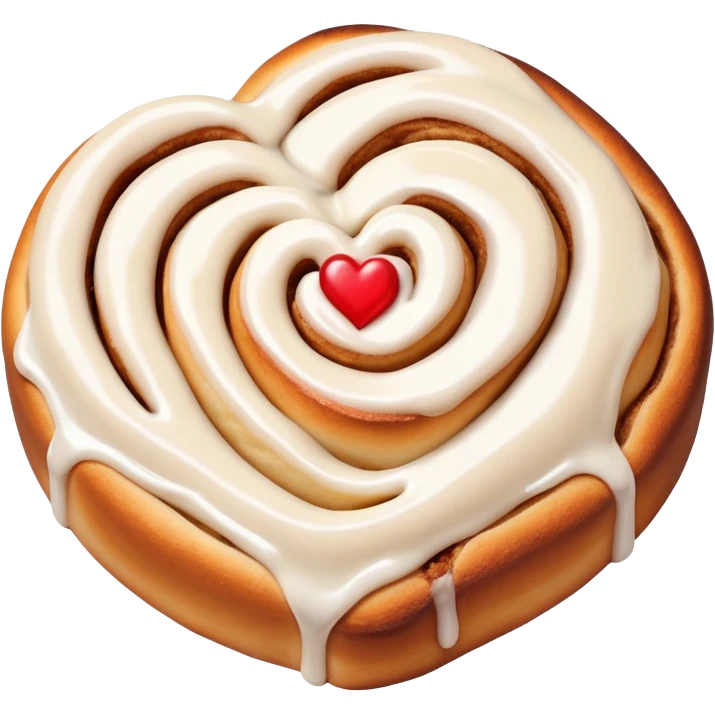 cinnamon roll with a heart cut out with icing emoji