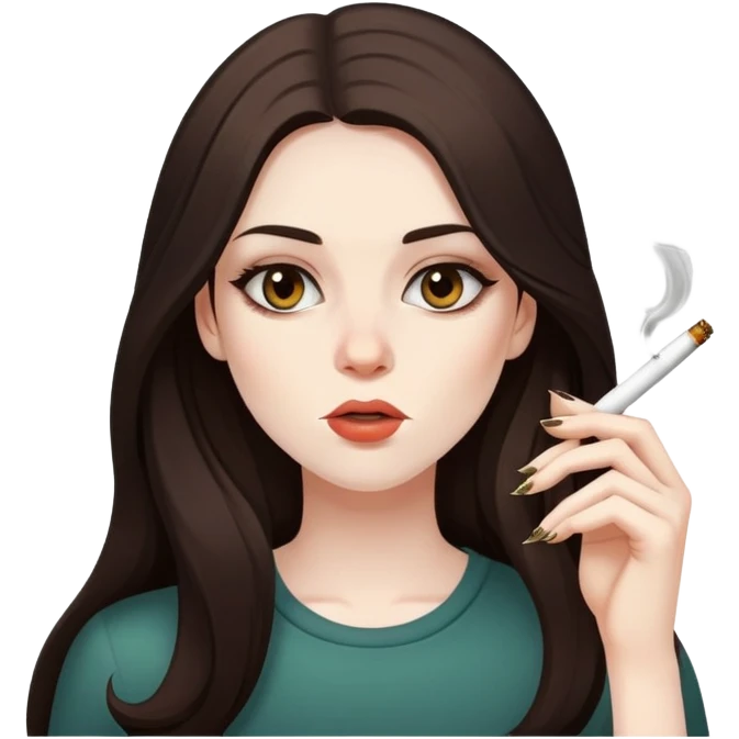 girl with long dark brown hair and pale skin smoking weed  emoji