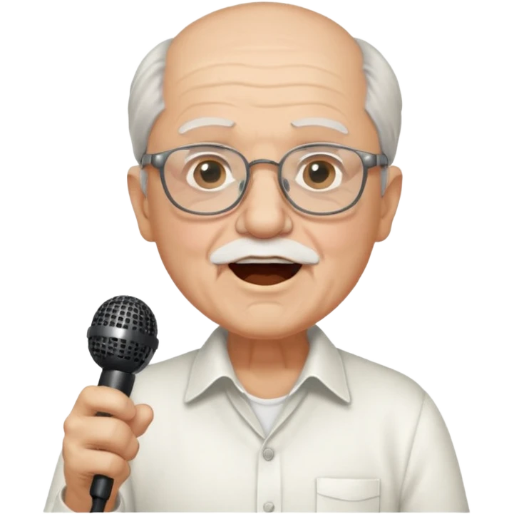 singer, Old man, singing, holding mic, white shirt glasses emoji