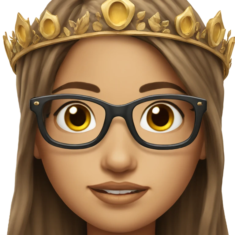 Hyperrealistic beautiful  girl, wearing a crown and glasses with arm tattoos, with long brown hair  emoji