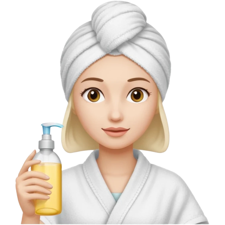 woman with a towel on her head and shampoo in her hand emoji