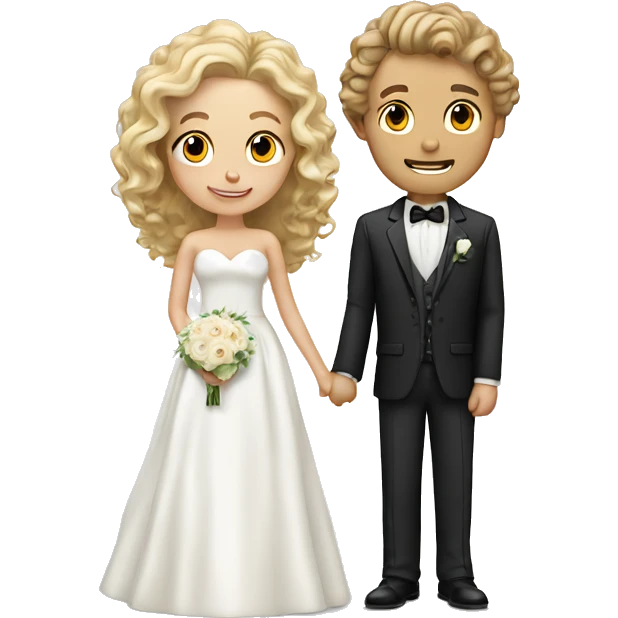 Couple blonde bride with curly hair and white groom with brown hair emoji