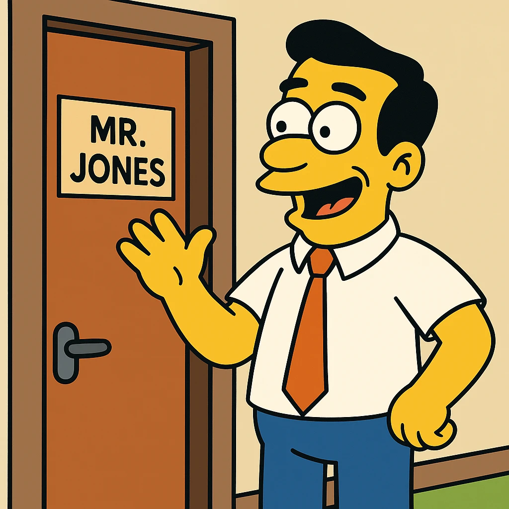 He had a personalized nameplate on his office door. 1 person inside the office building emoji