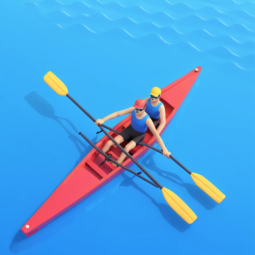 single-person Olympic rowing boat with a professional racing style, including the rower, bird's-eye view, light wavy sea underneath emoji