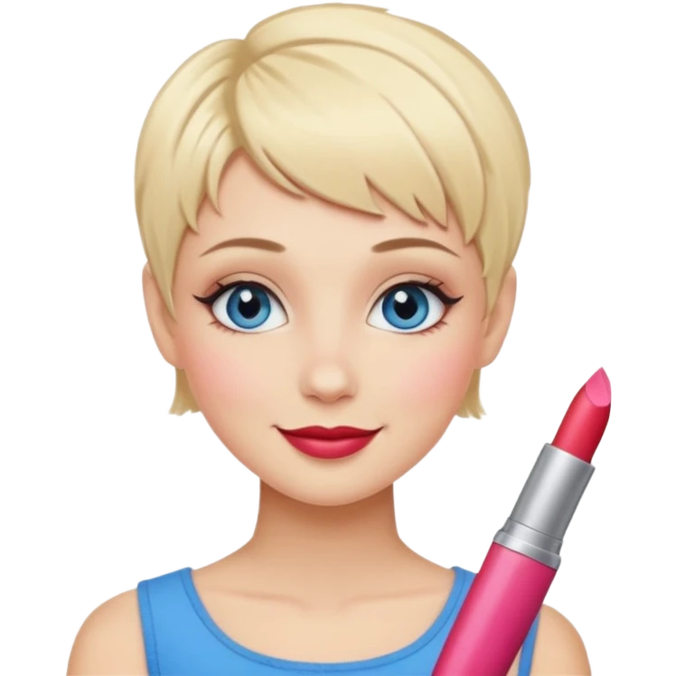 smiling blond girl with pixie cut, blue eyes, makeup, no baguette emoji