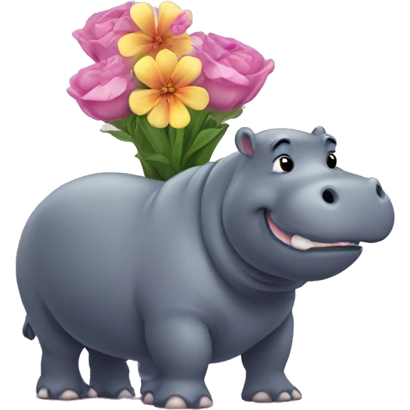 Hippo holding flowers emoji