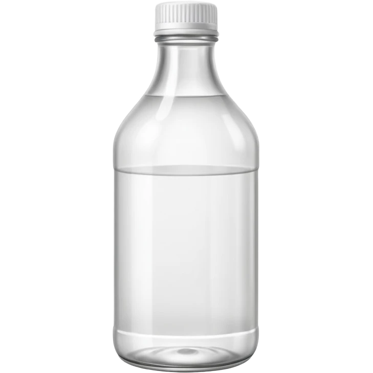 simple upright bottle of clear white vinegar with smooth slightly curved shape transparent body colorless faintly reflective liquid plain white or light cap no label no branding no extras soft lighting subtle shadows emoji scale emoji