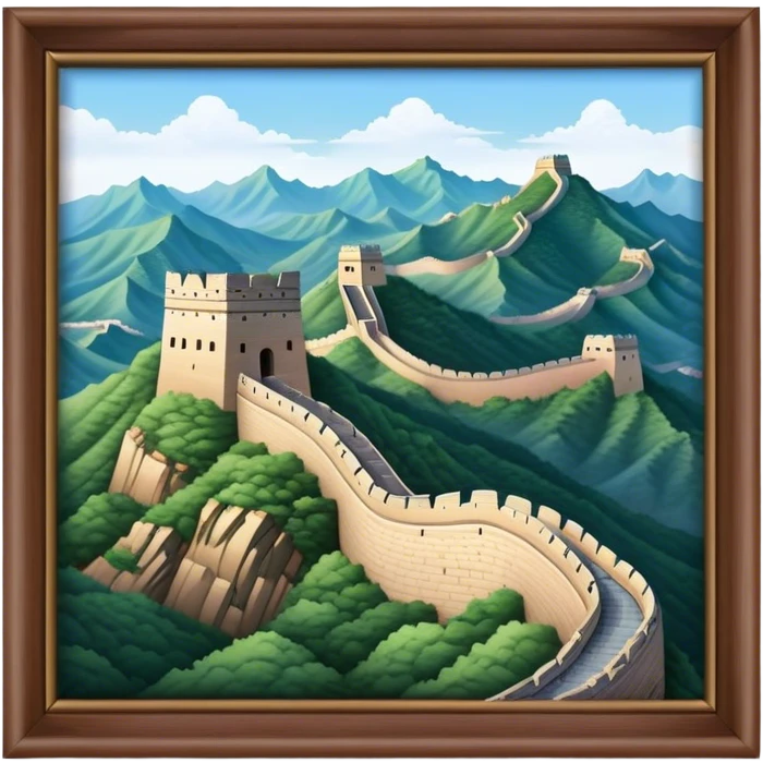 Cinematic Realistic Great Wall of China Landmark Emoji, depicted as ancient fortifications winding across majestic mountains, rendered with intricate detail and dramatic lighting. emoji