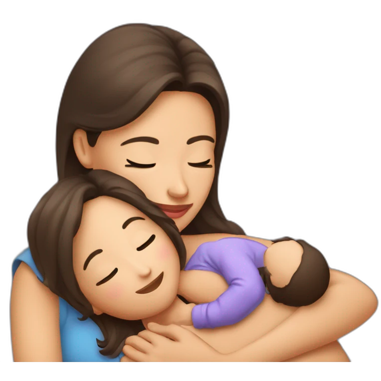 maman brune qui fait un calin à sa fille brune emoji