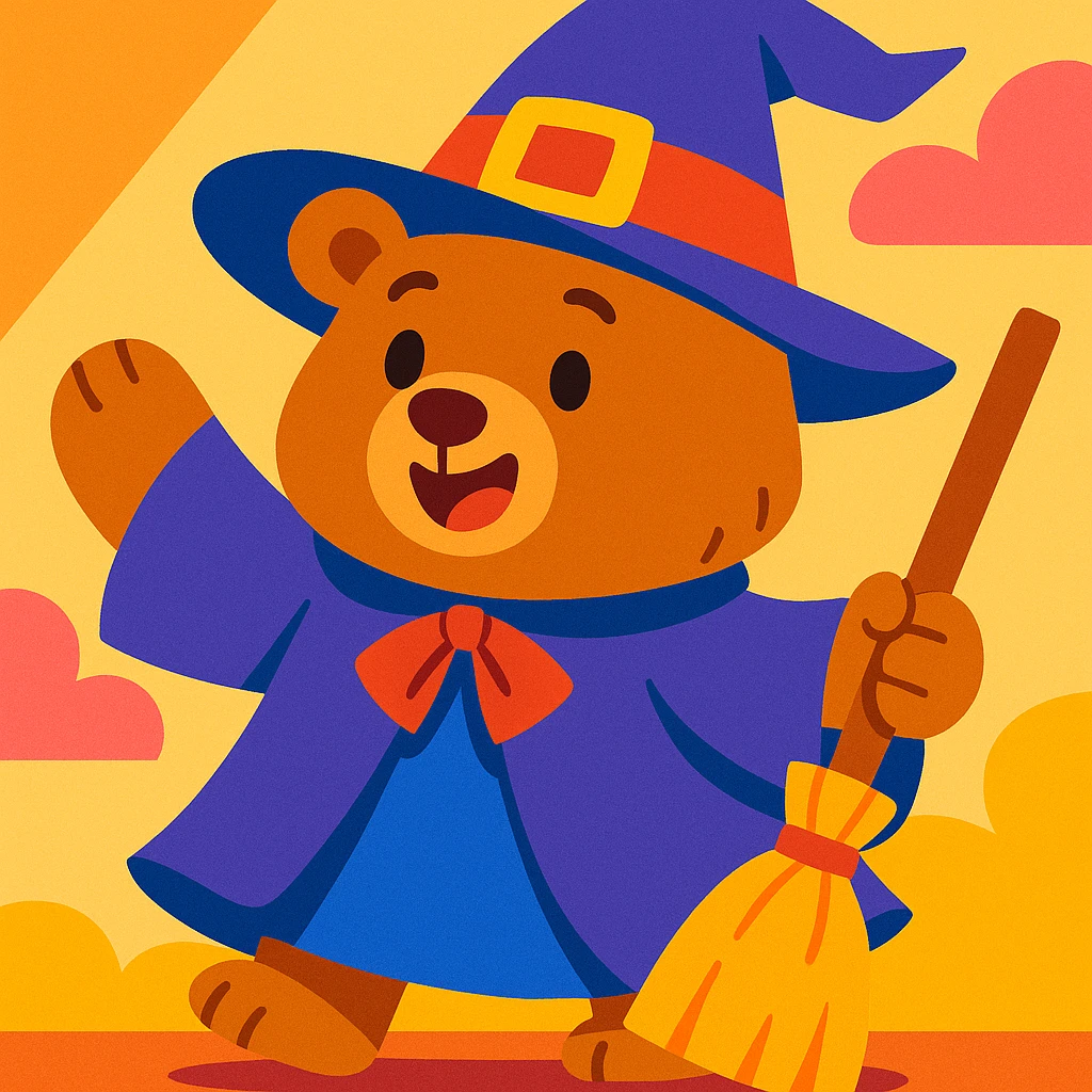 bear witch, cartoon style, whimsical, colorful emoji