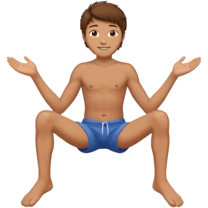 barefooted boy with messy brown hair and spread legs emoji