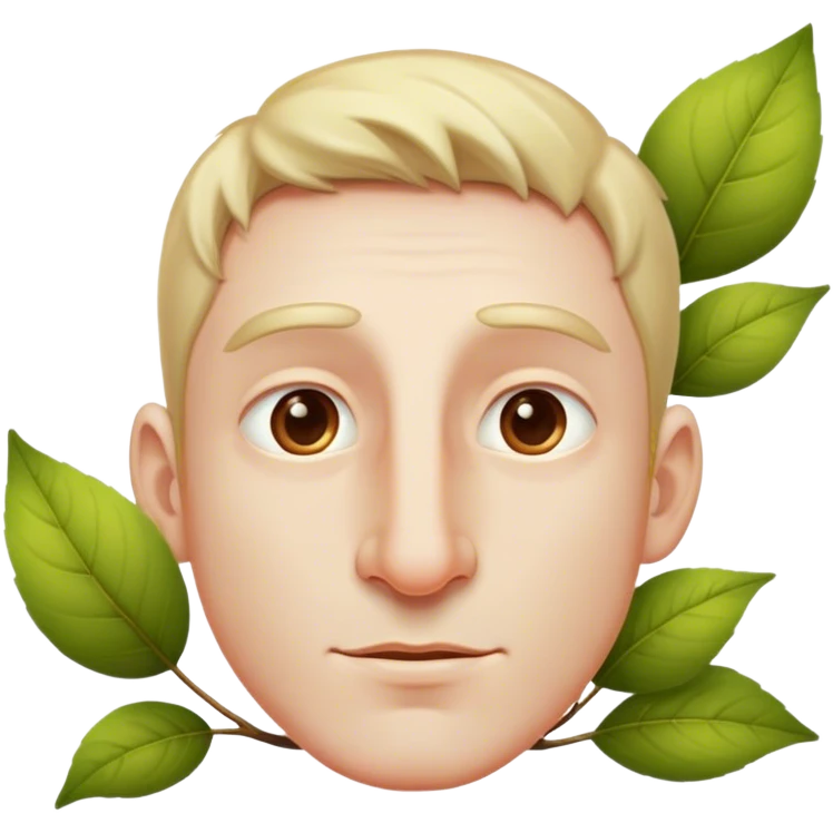 man with white test, light leaves, a little big nose emoji