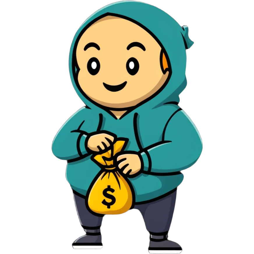 happy thief with a money bag and a big grin emoji