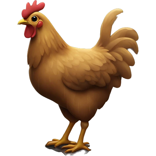 a wet brown chicken stands in the rain emoji
