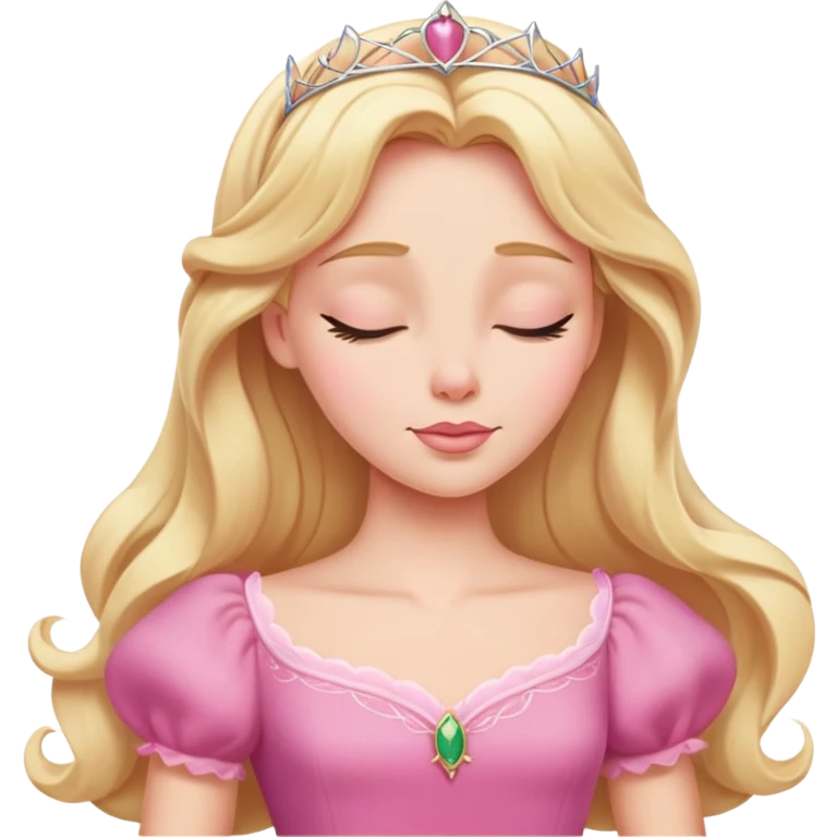 extremely minimal Aurora Sleeping Beauty from hips up, simple pink dress shape, basic blonde hair outline, few facial details, ultra simplified emoji