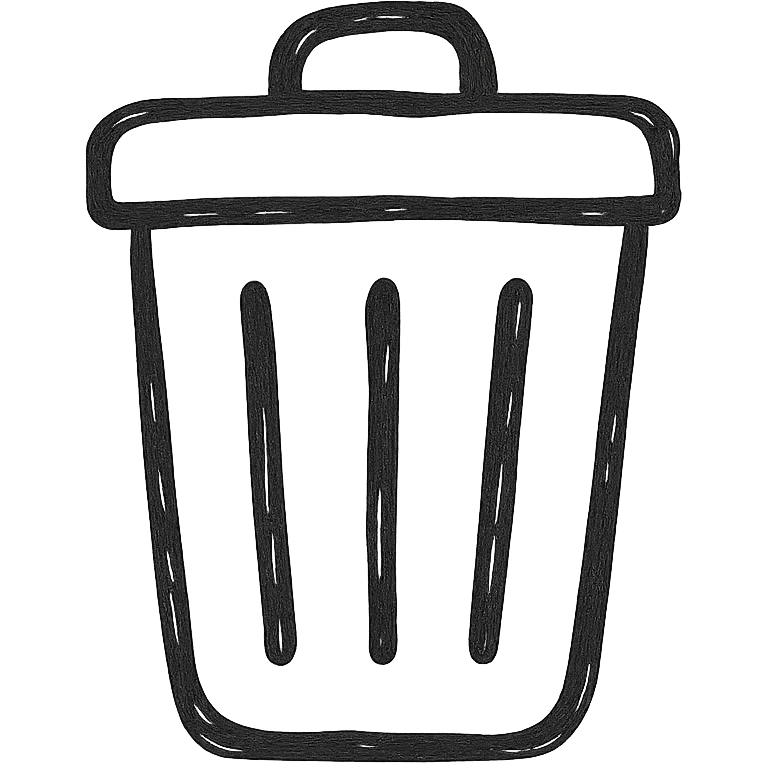 trash can icon, hand drawn outline style, casual and sketchy emoji
