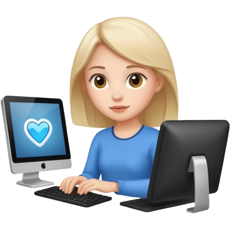 Cute girl using computer emoji