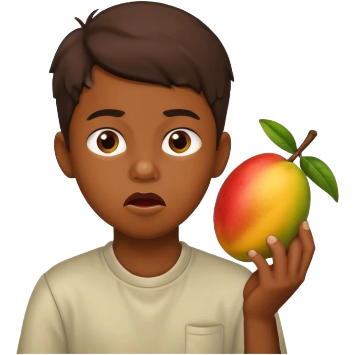 Boy eating mangoes, disgusted emoji