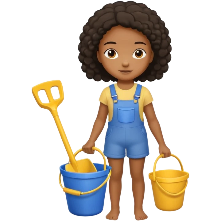 black kid girl with toy sand bucket and shovel emoji