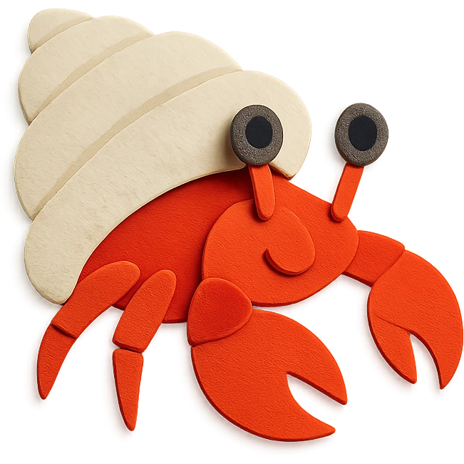 hermit crab with layered paper effect and bright colors in paper-craft style emoji