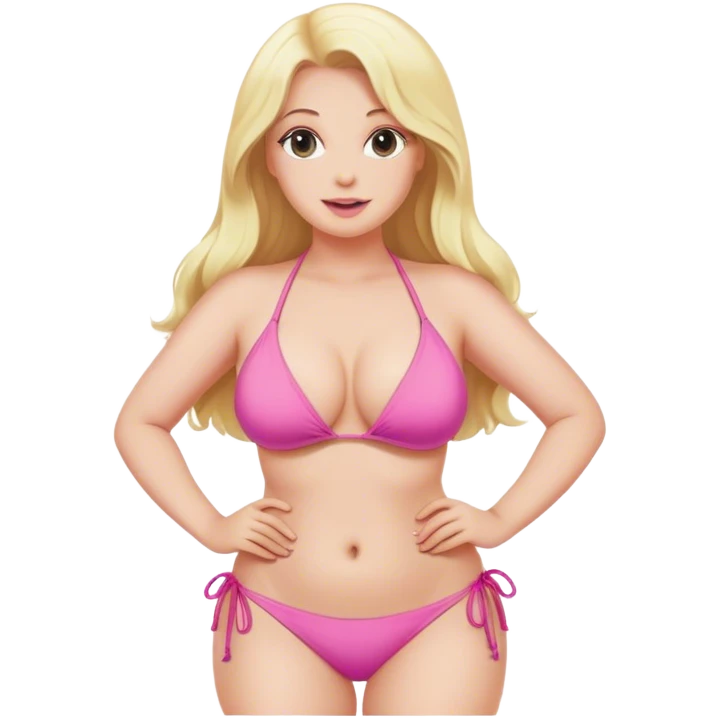 Curvy blonde long hair white skinned woman sfw pink bikini pose emoji