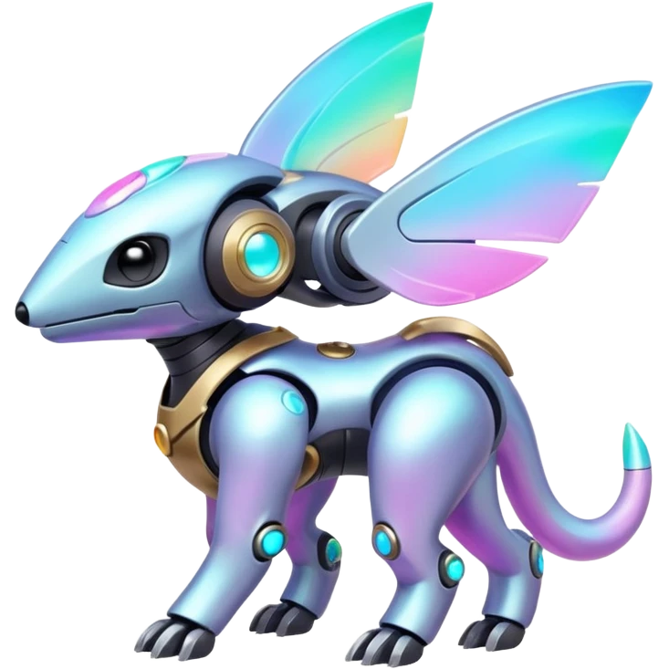 Mechanical Nebulae Pastel Hot Exotic Lush Warm Cute Adorable Colorful Shiny Iridescent Futuristic Modern Cybernetic Protogen-Fakémon-Pokémon-creature-fusion (full body) emoji