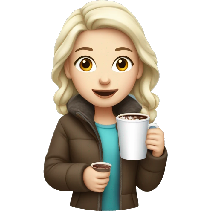 White Girl wearing winter jacket holding hot chocolate  emoji