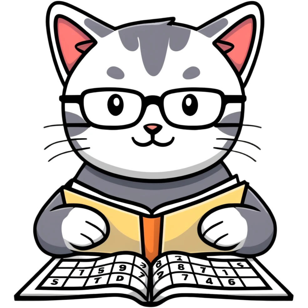 cat wearing reading glasses playing sudoku emoji