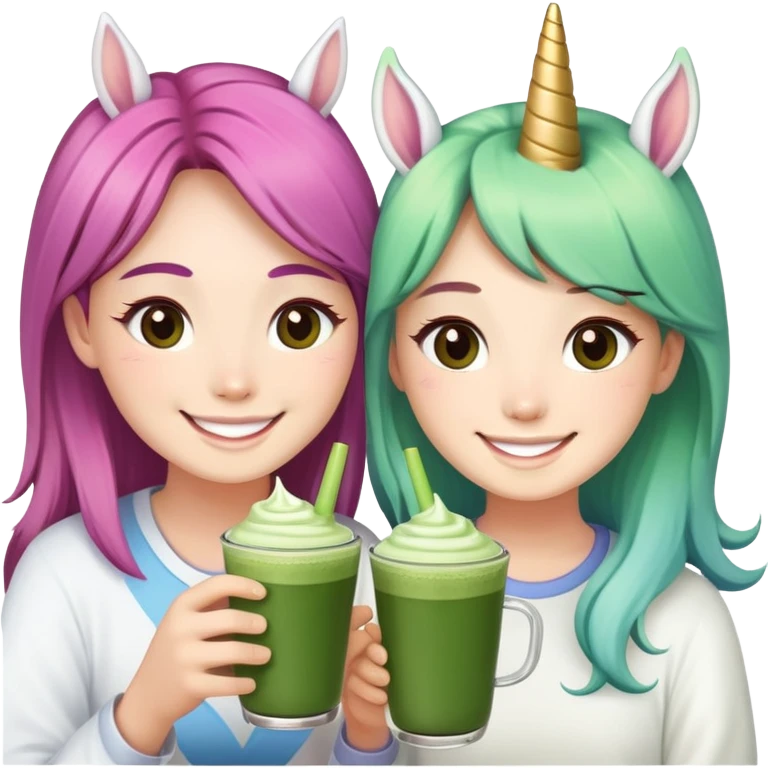Friends drinking matcha with unicorn emoji