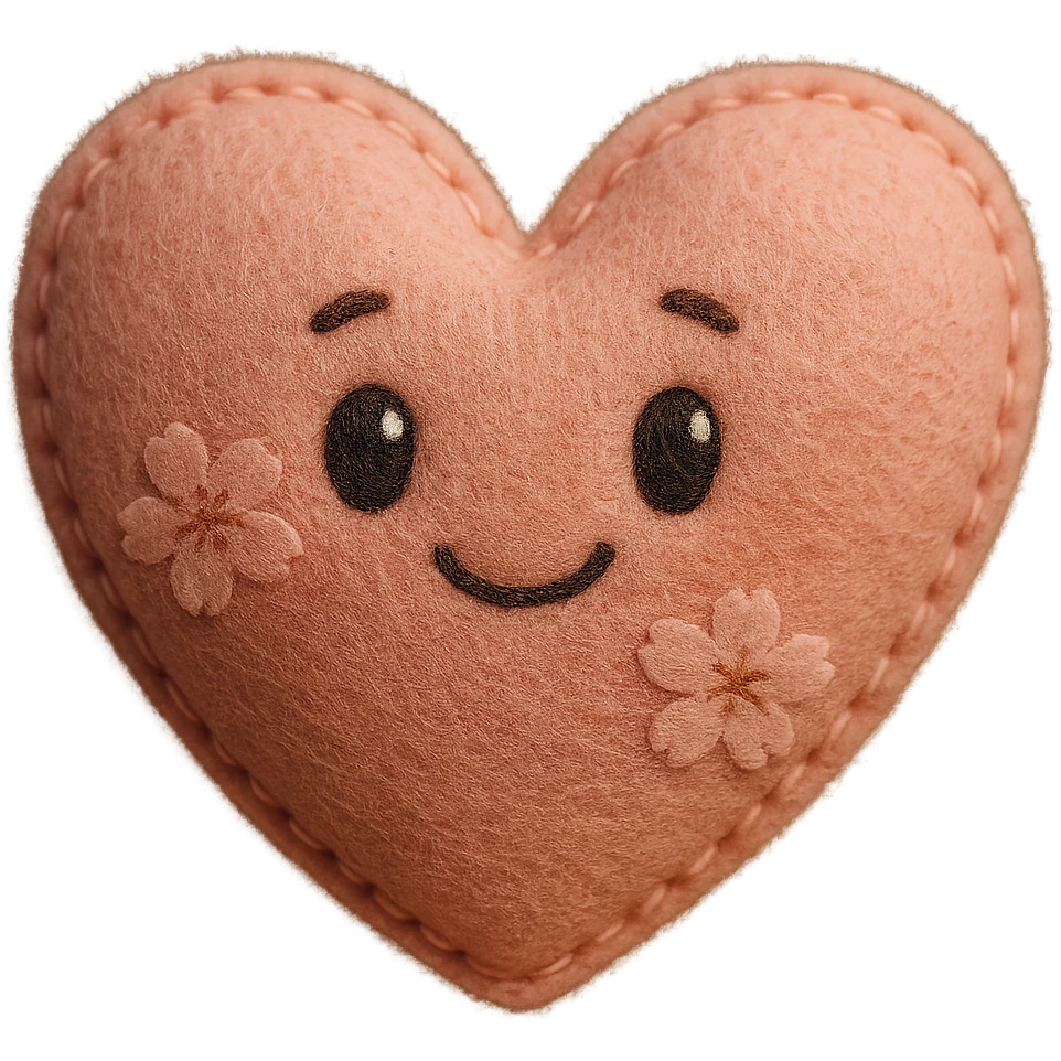 pink heart with sakura flowers, plush portrait style emoji