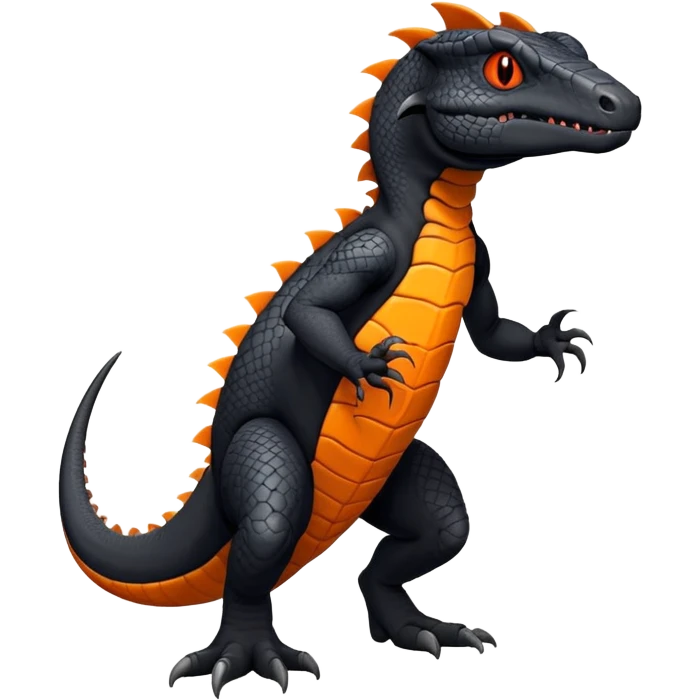 Black Salandit-Tyrunt-Fakémon-creature-hybrid with orange belly (full body) emoji