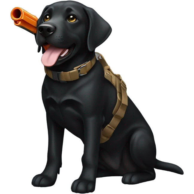 Black lab with a toy gun emoji