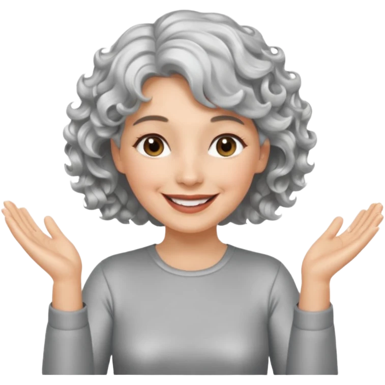 silver, short, wavy-haired with curls, smiling/happy pretty lady, silver top, clapping hands

 emoji